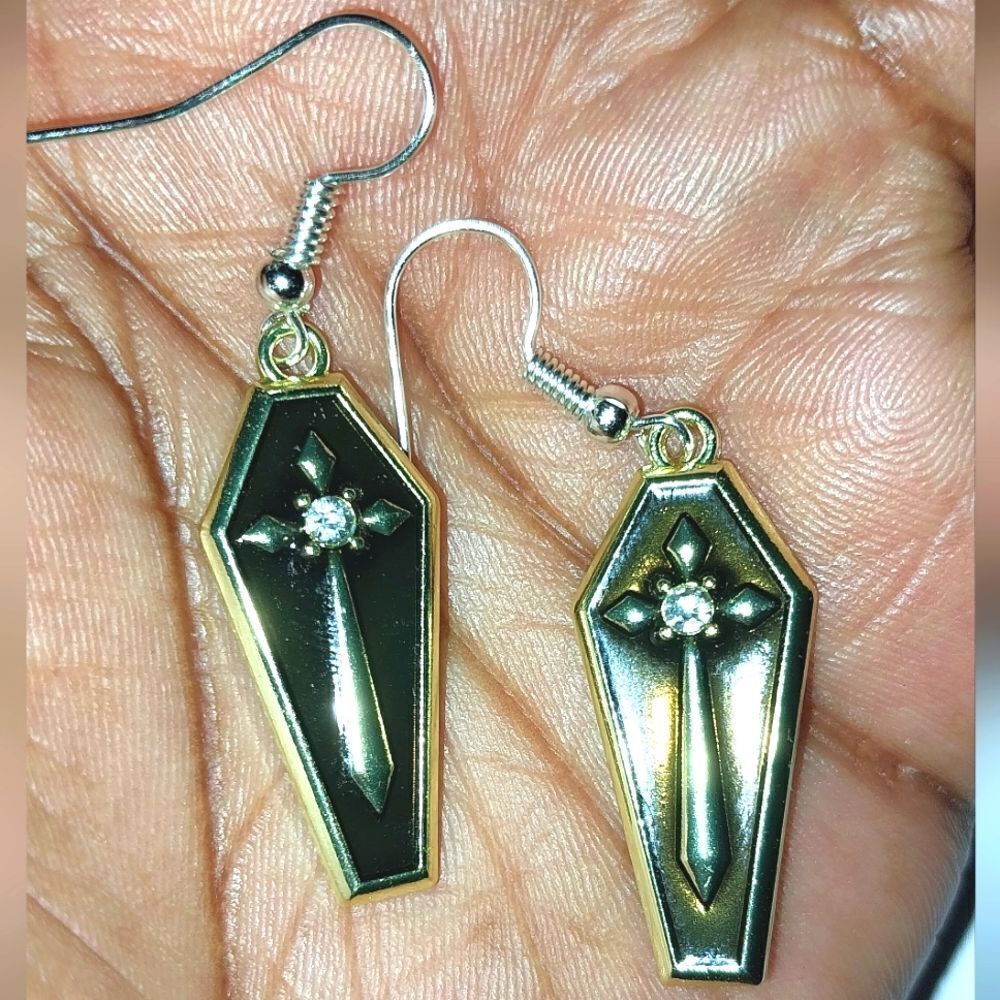 Super cute festive coffin earrings